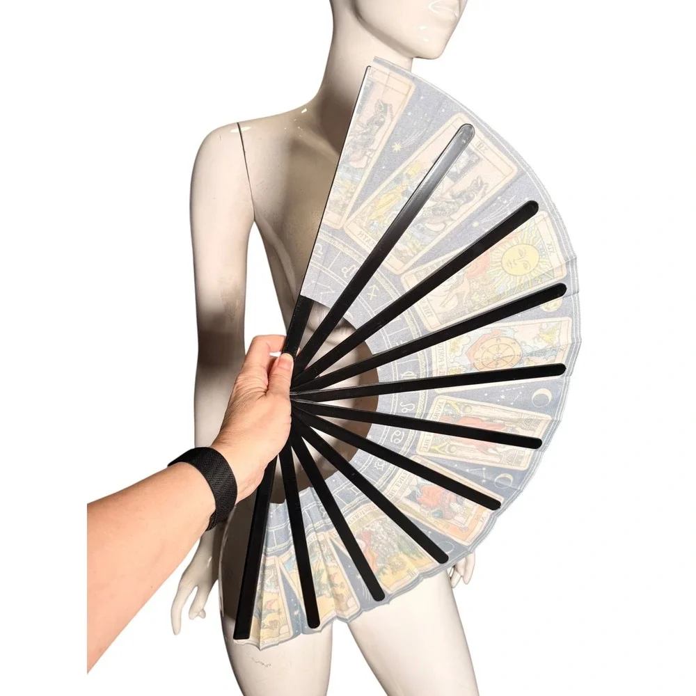 Tarot Cards Accordion Hand Fan Celestial Zodiac Black colorful folding Fan 13x24